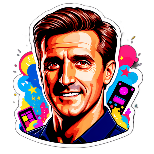 Retrato de Luciano Huck com elementos de entretenimento e solidariedade