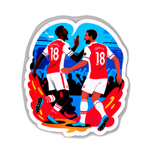 Autocolant colorat cu scena dintr-un meci între Arsenal și alt club