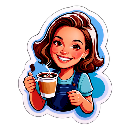 Samolepka usměvavé ženy s kávou