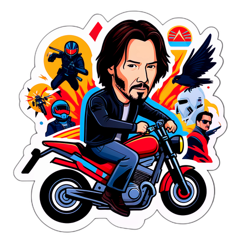 Veselý nálepka Keanu Reevese jako akčního hrdiny