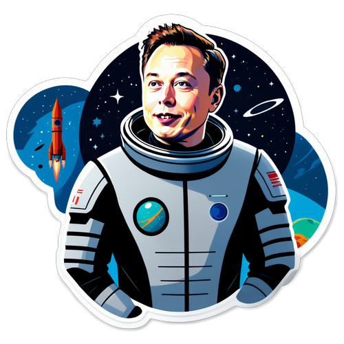 Futuristisk klistremerke av Elon Musk i romdrakt