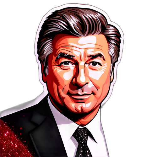 Portrait stylisé d'Alec Baldwin sur un tapis rouge