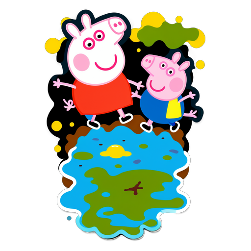 佩琦猪和她的弟弟跳在泥坑中贴纸