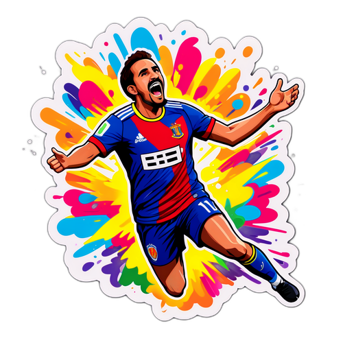 Representação Artística de Carlos Cuesta Celebrando um Gol