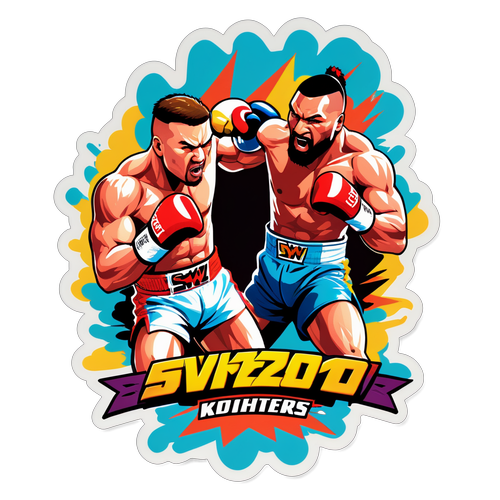 An action-packed KSW 102 sticker z zawodnikami w ringu