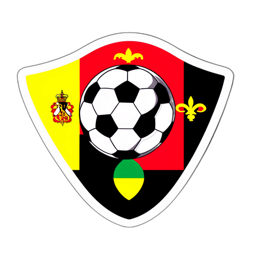 Ontwerp van de Belgische vlag met een voetbal en een afbeelding van het team tegen Ierland