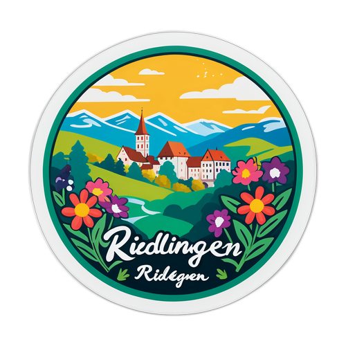 Sticker van Riedlingen met Bloemen en Landschap