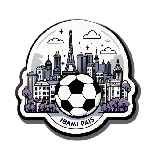 Afișare a orizontului din Paris cu mingea de fotbal