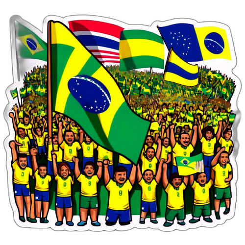 Arte digital de uma multidão vibrante apoiando o Brasil
