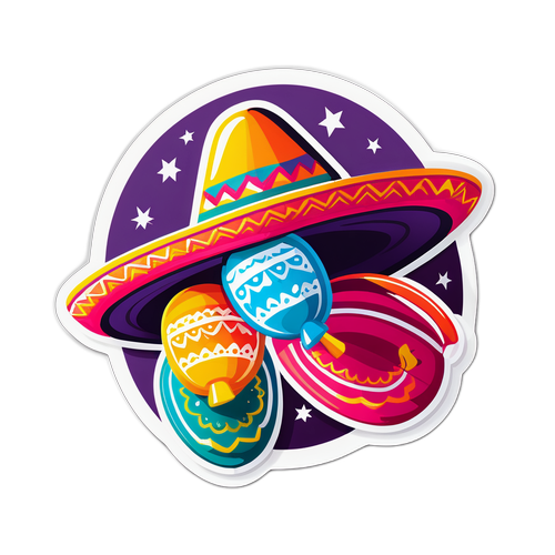 Farbenfrohes Sombrero und Maracas Aufkleber