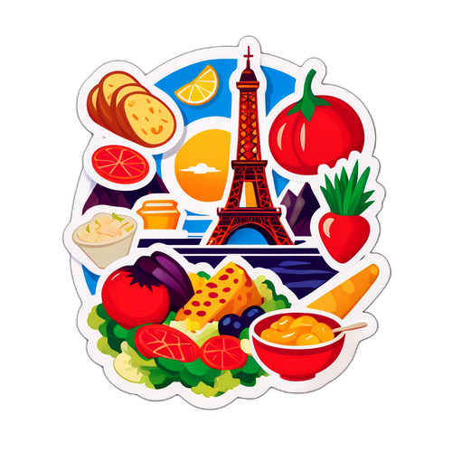 旅行サラダのための地元の特産品とランドマークをテーマにしたステッカー