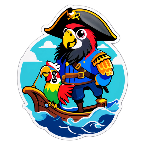 Un autocollant représentant un pirate avec un œil de verre et un perroquet coloré sur son épaule