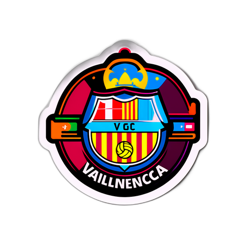 Intens klistermerke design som skildrer et nøkkeløyeblikk fra Barcelona vs Valencia kampen