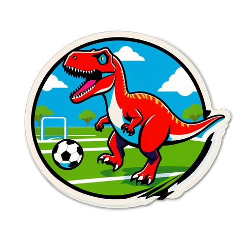 Sticker de Jurassic World con dinosaurio en campo de fútbol