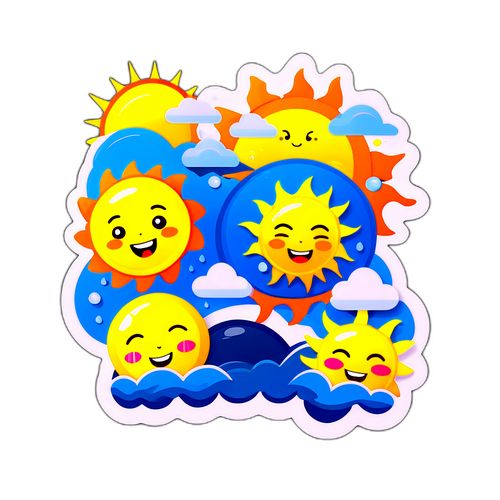 Masiglang Sticker ng Araw at Patak ng Ulan