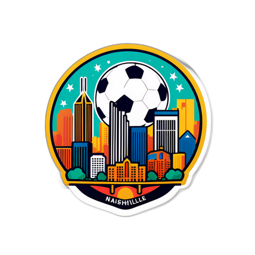 Sticker van de skyline van Nashville met een voetbal in de lucht