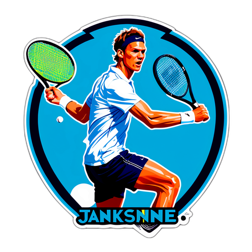 Sticker van Jannik Sinner in actie tijdens een tenniswedstrijd
