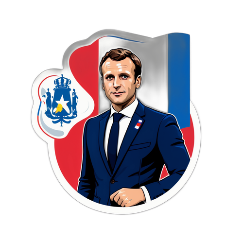 Sticker van de Franse vlag en Emmanuel Macron