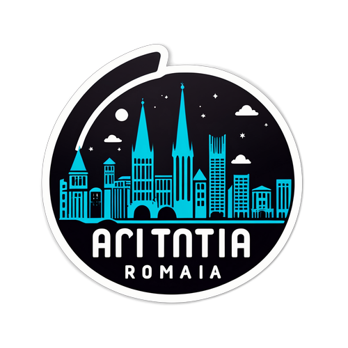 Silhouette a orașului din România cu fontul 'Antena 1'