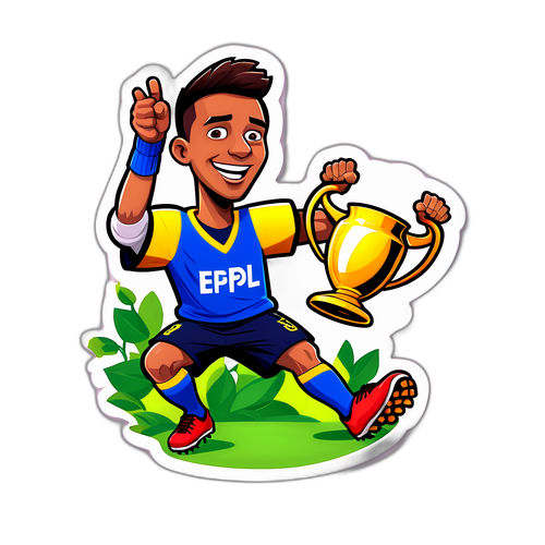 Stiker Lucu Pemain Bola Sepak Terjatuh di Hadapan Trofi EPL