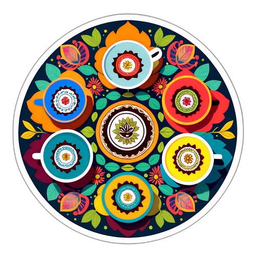 Färgglad mandala med teblad och koppar