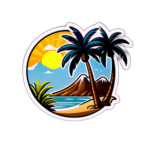 Sticker af Tenerife med palmer og solrig strand