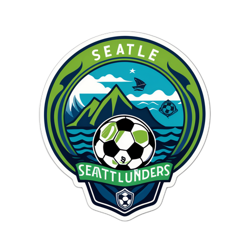 Стильный логотип Seattle Sounders с элементами океана и футбольной тематики
