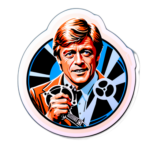 Vintage klistremerke av Robert Redford med filmrull