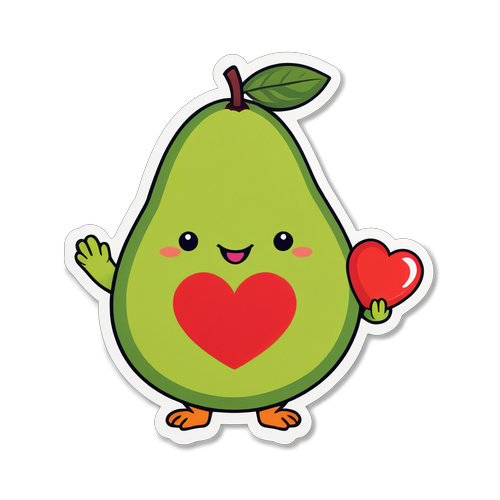 Smiling Avocado with Heart Sticker