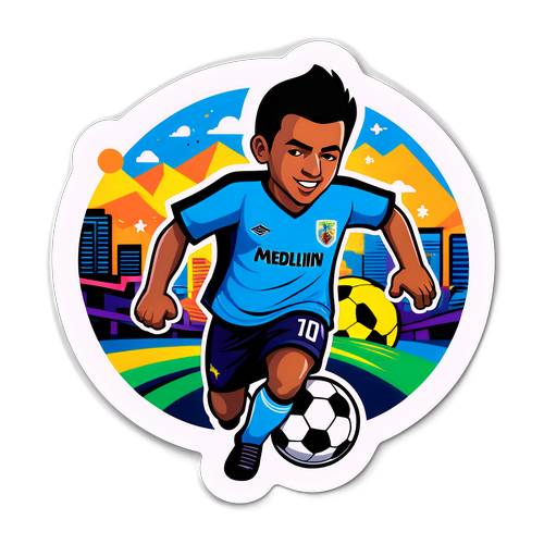 Sticker que combina el arte urbano de Medellín con el encanto del fútbol