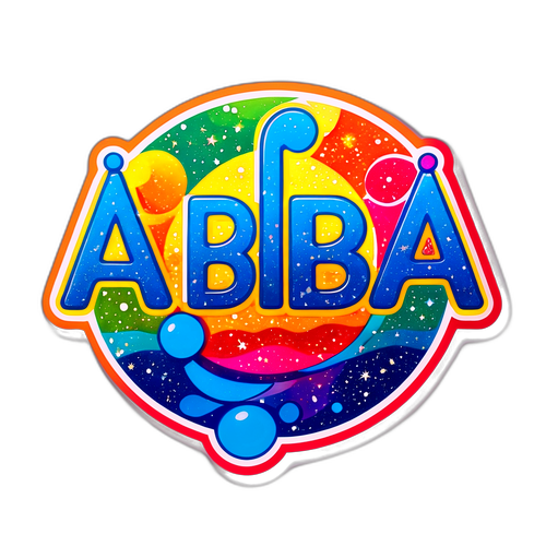 ABBA-Logo Aufkleber im bunten 70er Jahre Stil