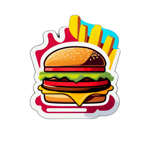Retroowy zestaw fast food z frytkami i hamburgerem