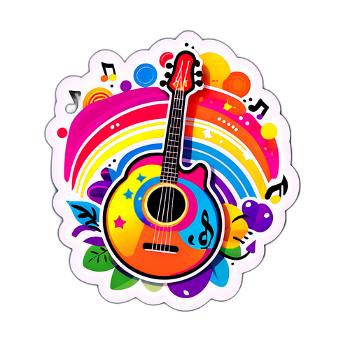 Fröhlicher Sticker mit musikalischen Elementen