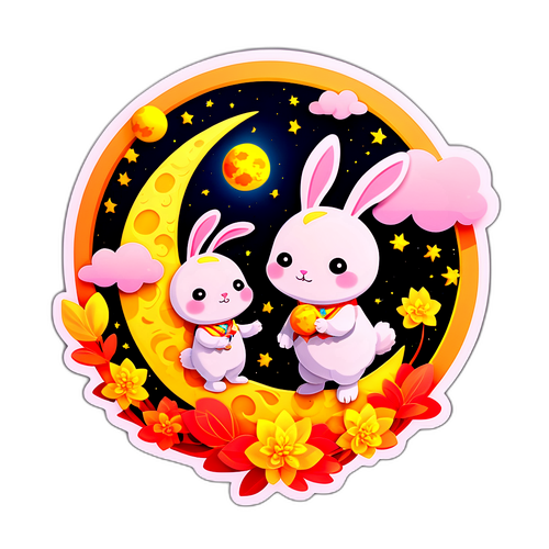 可愛兔子與月亮的中秋節