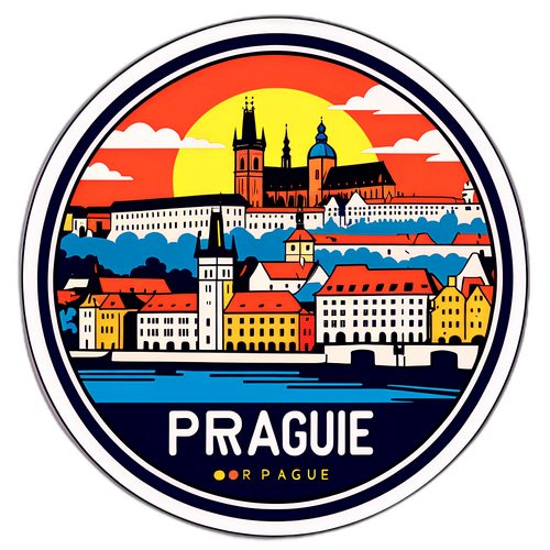Sticker cu o ilustrație retro a orașului Praga
