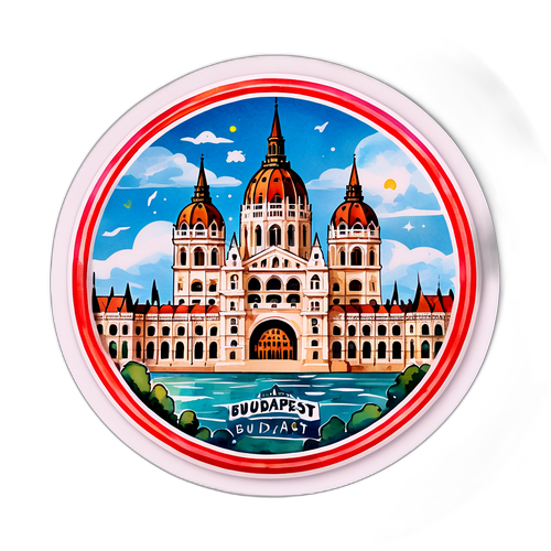 Стикер с достопримечательностями Будапешта в акварельном стиле