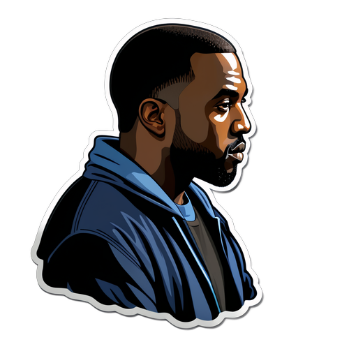 Un sticker de Kanye West con su silueta y el texto "Innovador Musical"