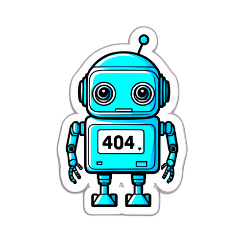 Masayang Robot Sticker na may Mensahe ng 'Error 404'