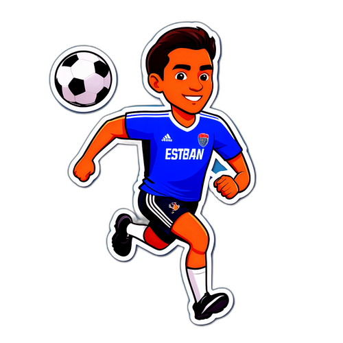 Ilustración de Esteban Paulon corriendo con un balón