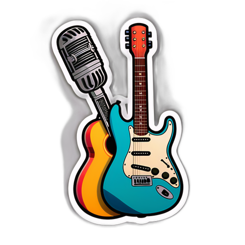 Design Musicale con Chitarra e Microfono Vintage