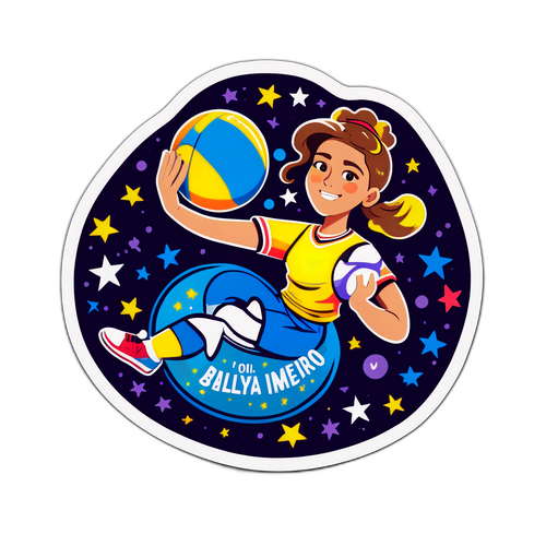 Una pegatina de Andrea Bisso lanzando una pelota