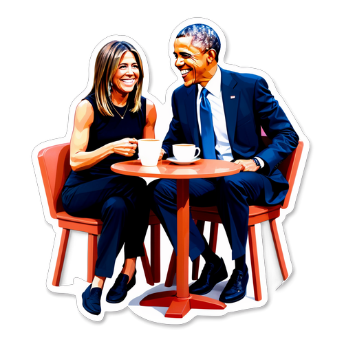 Playful Coffee Moment with Barack Obama and Jennifer Aniston