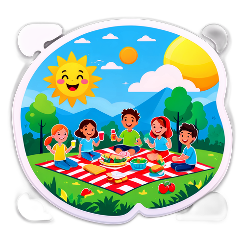 Sticker Kartun Ceria Hari Cerah di Taman