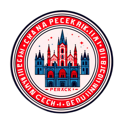 Design samolepky pro Milana Peroutku, zahrnující symboly české kultury s vintage grafickým nádechem