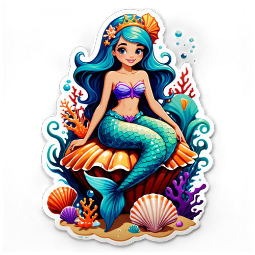 Whimsical Mermaid Lounging on Seashell Throne