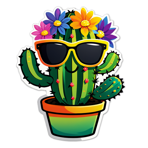 Funky Cactus with Sunglasses and Flower Crown