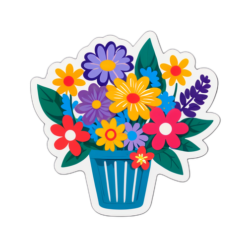 Un sticker cu un buchet de flori care simbolizează vara