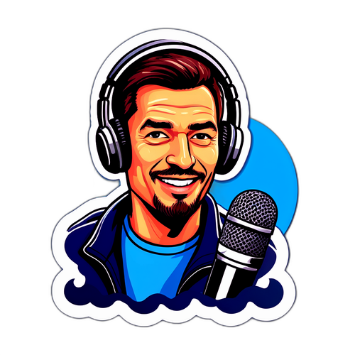 Sticker cu Mihai Morar prezintând un podcast