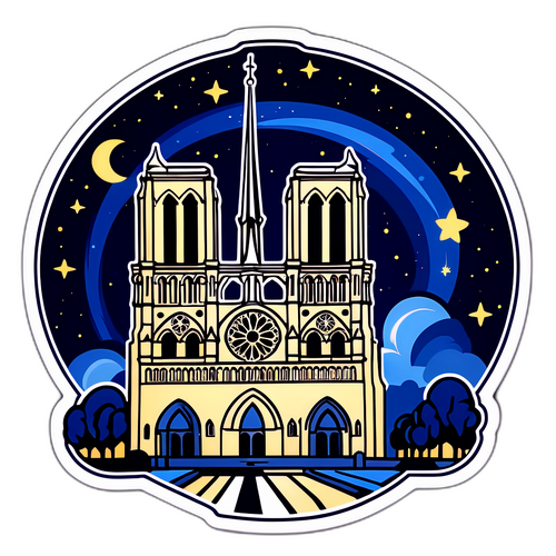Illustration artistique de Notre-Dame de Paris sous un ciel étoilé