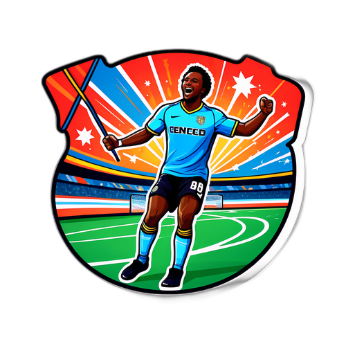 Ett klistermärke av Stephen Wilson Jr. som firar ett mål